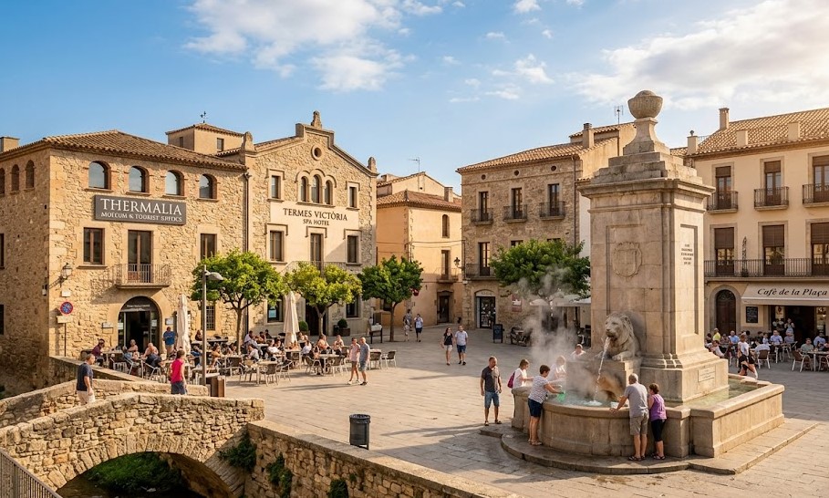 Vista del entorno de las Termas Romanas y el casco antiguo de Caldes de Montbui